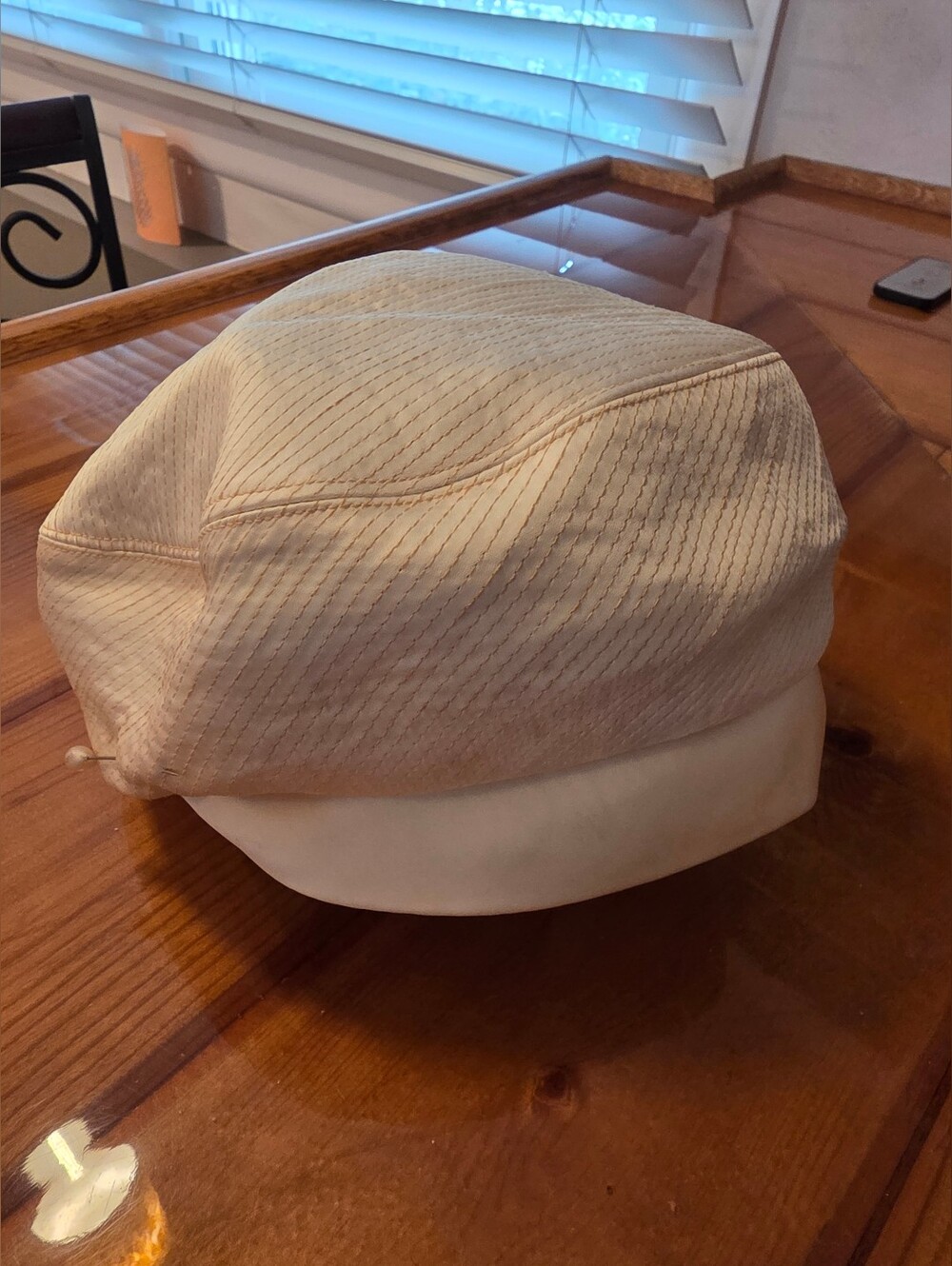 Vintage Cream Soft Cotton Tam Hat With Hat Pin.